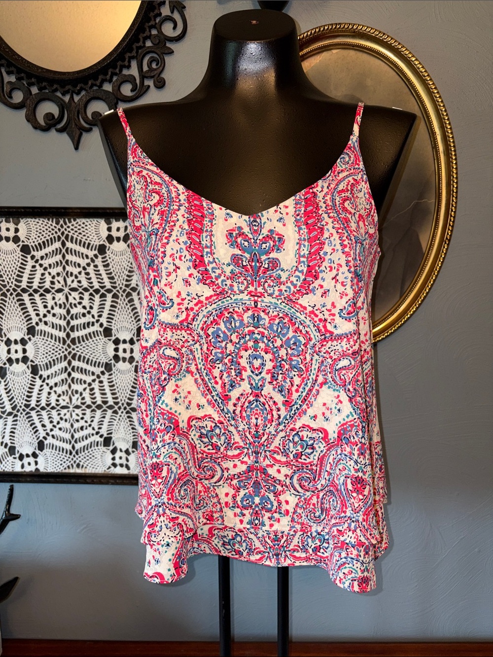 Allison Joy Pink & Blue Paisley Spaghetti Strap Cami